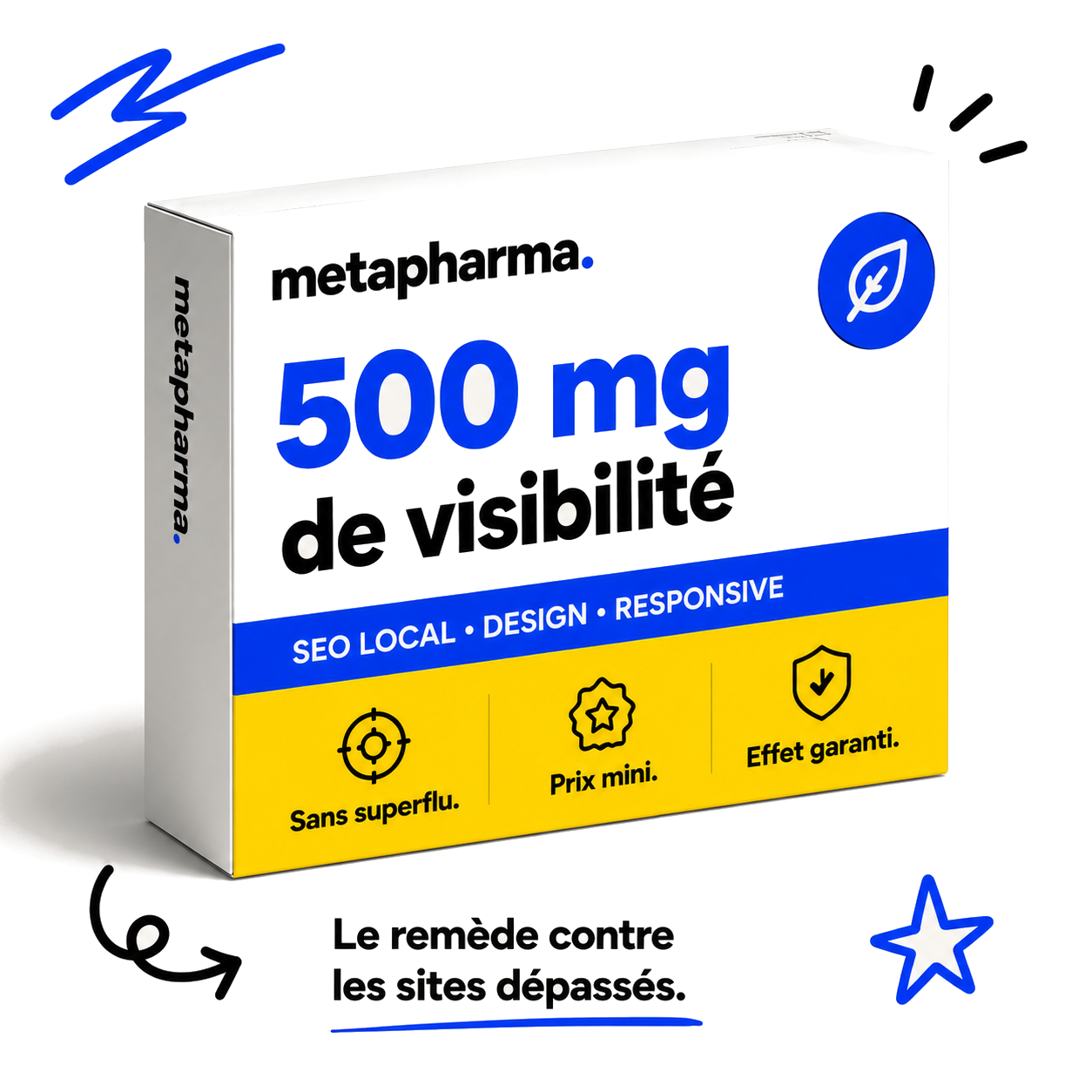 Boîte Metapharma — 500 mg de visibilité : le remède contre les sites dépassés